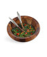 Фото #3 товара Nambe Yaro 3 Piece Wood Salad Bowl with Servers