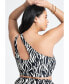 Фото #3 товара Plus Size Printed One Shoulder Tankini - 14, Zebra