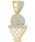 ფოტო #2 პროდუქტის Men's Diamond Pavé Basketball & Net (3/4 ct. t.w.) in 14k Gold-Plated Sterling Silver