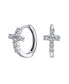 ფოტო #2 პროდუქტის Spiritual Small Religious Kpop CZ Cross Huggie Small Hoop Earrings For Women For Men Pave Cubic Zirconia .925 Sterling Silver