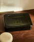 Olive green glass soap dish