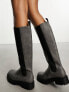 Monki knee high boot in dark grey distressed