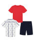 ფოტო #2 პროდუქტის Baby Boys Short Sleeve T-shirt, Print-Stripe Shirt and Twill Shorts, 3-Pc Set