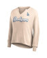 Women's Cream Distressed Los Angeles Dodgers Go For It Waffle Knit Long Sleeve Notch Neck T-shirt