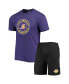 ფოტო #1 პროდუქტის Men's Black, Purple Los Angeles Lakers T-shirt and Shorts Sleep Set