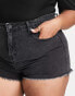 DTT Plus frayed hem shorts in washed black