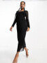 Vero Moda square neck long sleeve mesh midi dress in black