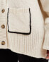 ASOS DESIGN chunky cardigan with contrast seams and pocket in cream