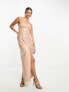 Miss Selfridge vinyl faux leather bandeau maxi dress in taupe 34 - фото #5