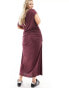 ASOS DESIGN Curve asymmetric neckline ruched supersoft midaxi dress in burgundy