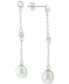 Фото #1 товара EFFY® Freshwater Pearl (7mm) & White Topaz (1/5 ct. t.w.) Linear Drop Earrings in Sterling Silver