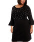 Фото #4 товара Plus Size Beaded Bell-Sleeve Dress