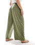 ASOS DESIGN Curve tie belt wide leg trouser in khaki