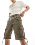 Weekday Yuni convertible zip cargo trousers in washed khaki