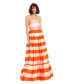 Women's Striped Organza Strapless Ruffle Maxi Dress