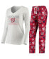 ფოტო #1 პროდუქტის Women's White, Red Washington Nationals Flagship Long Sleeve V-Neck T-shirt and Pants Sleep Set