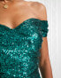 In The Style Tall exclusive sequin off shoulder mini dress in emerald green