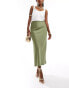 Vila satin maxi skirt in oil green