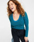 ფოტო #1 პროდუქტის Women's Metallic Stripe Scoop-Neck T-Shirt, Created for Macy's