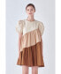 Фото #2 товара Women's Asymmetrical Colorblock Puff Sleeve Dress