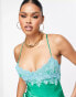 Фото #2 товара Missyempire contrast lace satin mini dress in green and turquoise blue