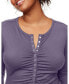 ფოტო #3 პროდუქტის Plus Size Pearl Long-sleeve Henley Dress