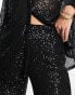 Vila sequin wide leg co-ord trousers in black