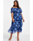 ფოტო #1 პროდუქტის Plus Size Chiffon Floral Bardot Tiered Midi Dress