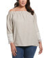 Plus Size Linen Blend Off the Shoulder 3/4 Sleeve Top Бежевый, 1X - фото #1