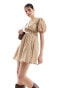 Фото #1 товара Wednesday's Girl grid check mini wrap smock dress in taupe