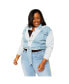 ფოტო #1 პროდუქტის Women's Plus Size Curvy Fit Belted Dual Shade Denim Trucker Jacket