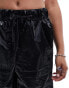 Фото #6 товара Rains Cargo lightweight waterproof wide leg trousers in shiny black