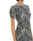 Petite Printed Round-Neck Ruched-Sleeve Dress