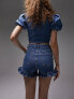 Фото #3 товара Topshop denim frill short in mid blue