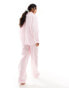 ASOS DESIGN woven stripe long sleeve shirt & trouser pyjama set in pink