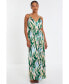 Women's Tropical Print Satin Maxi Dress