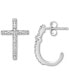 Фото #2 товара Diamond Cross Earrings (1/8 ct. t.w.) in 14k White or Yellow Gold, Created for Macy's