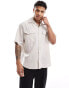 Фото #1 товара Jack & Jones oversized utility pocket linen shirt in beige