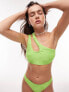 Фото #5 товара Topshop hibiscus jacquard one shoulder bikini top in bright green