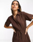 Фото #4 товара Lola May collared tie waist jumpsuit in chocolate brown