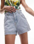 Topshop denim elastic waist short in bleach Белый, 36 - фото #1