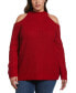Фото #1 товара Plus Size Cold Shoulder Long Sleeve Tunic Sweater