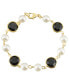 Gold-Tone Imitation Pearl with Black Channels Link Bracelet
