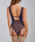 Фото #2 товара Women's Lana Soft Cup Lace and Mesh Teddy with Removable Garter Straps