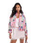 The Frolic quilted contrast trim jacket in pink patchwork print