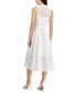 Фото #2 товара Women's Linen-Blend Eyelet-Embroidered Belted Pleated Dress