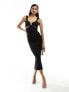 Фото #1 товара ASOS DESIGN square neck cami midi dress with oversize gold trim detail and high split in black