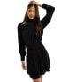 Фото #1 товара & Other Stories frill high neck long sleeve dress with puff sleeves in black