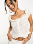 ASOS DESIGN broderie corset button front top with frill neck in white