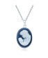 Classic Blue White Carved Oval Simple Framed Victorian Lady Portrait Mother and Child Cameo Pendant Necklace For Women Wife Sterling Silver - фото #1